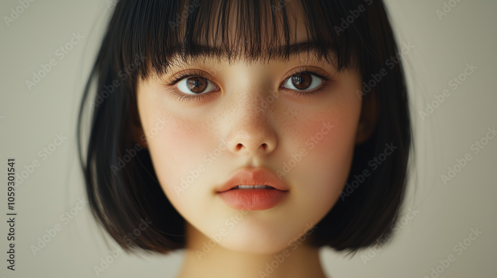 Young Woman with Bob Cut and Big Eyes Young Woman with Bob Cut and Big Eyes