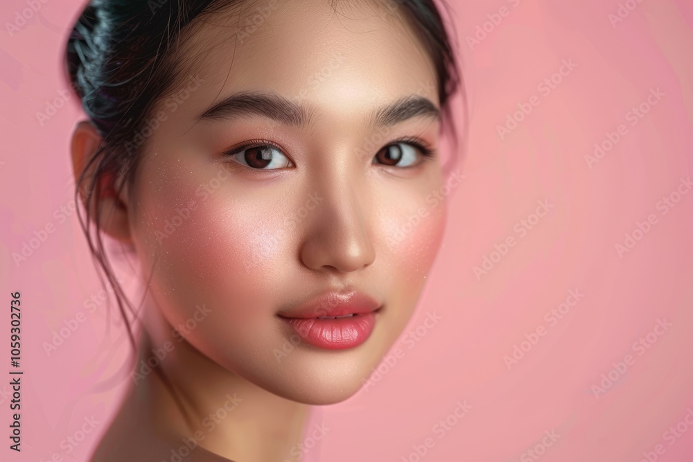 Beautiful Asian woman with clean skin in studio. Beauty care. Beautiful Asian woman with clean skin in studio. Beauty care.