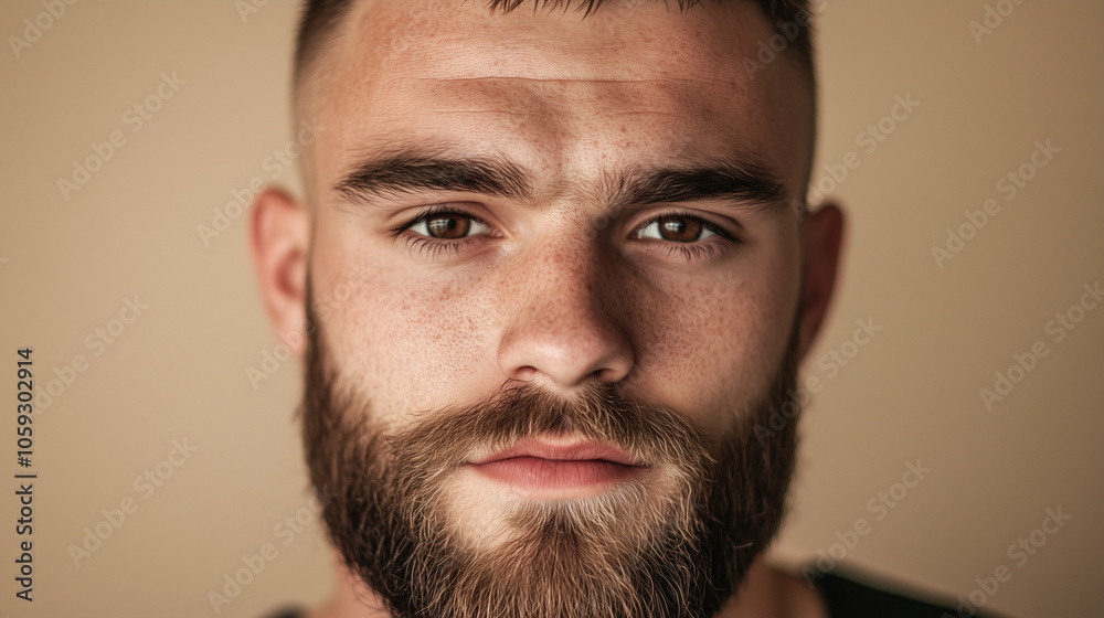 Obraz premium Intense Expression of Bearded Man with Fade Haircut