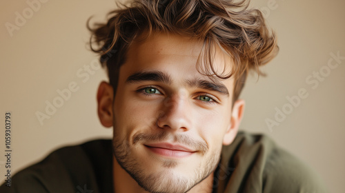 Young Man with a Playful Smile and Curly Hair