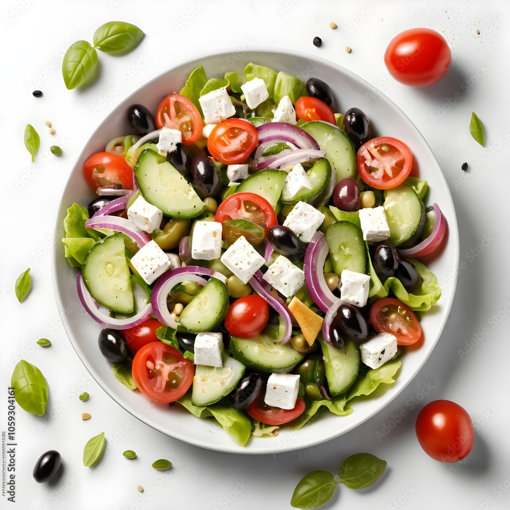 Delicious salad on white background, Greek salad on white, Exploring the Health Benefits of Fresh Salads Delicious salad on white background, Greek salad on white, Exploring the Health Benefits of Fresh Salads
