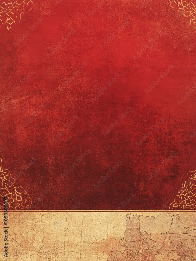 Chinese classical style background, red and gold main colors, stone scraping board and meridian map elements at the bottom, simplified background, print style with generative ai Chinese classical style background, red and gold main colors, stone scraping board and meridian map elements at the bottom, simplified background, print style with generative ai