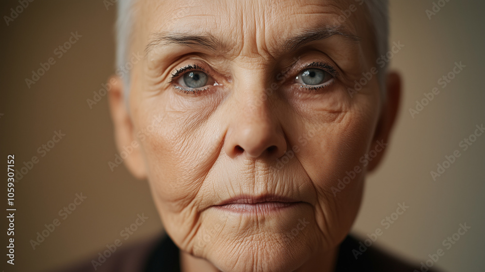 Confident Elderly Woman with Strong Gaze and Silver Hair Confident Elderly Woman with Strong Gaze and Silver Hair