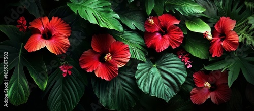 The Vibrant Greenery and Red Hibiscus Combine for a Natural Masterpiece