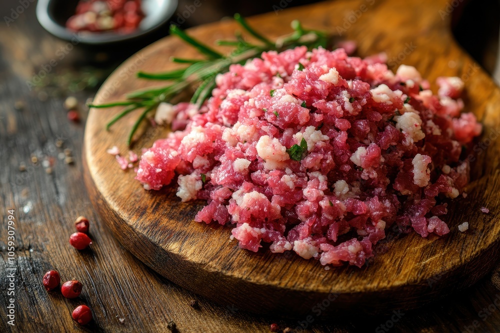 Uncooked ground beef on the table Uncooked ground beef on the table