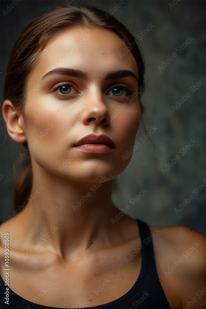 A woman with a firm gaze and determined expression; assertive posture and confident eyes captured A woman with a firm gaze and determined expression; assertive posture and confident eyes captured