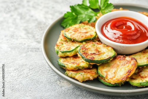 Zucchini chicken patties with sauce Area for writing