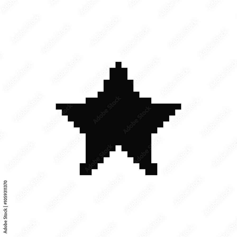 Black pixel star. Design element with jagged 8bit edges for games and computer annotations with retro vector graphics Black pixel star. Design element with jagged 8bit edges for games and computer annotations with retro vector graphics