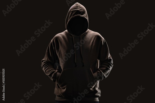 Mysterious man wit hoodie in silhouette isolated on black background photo