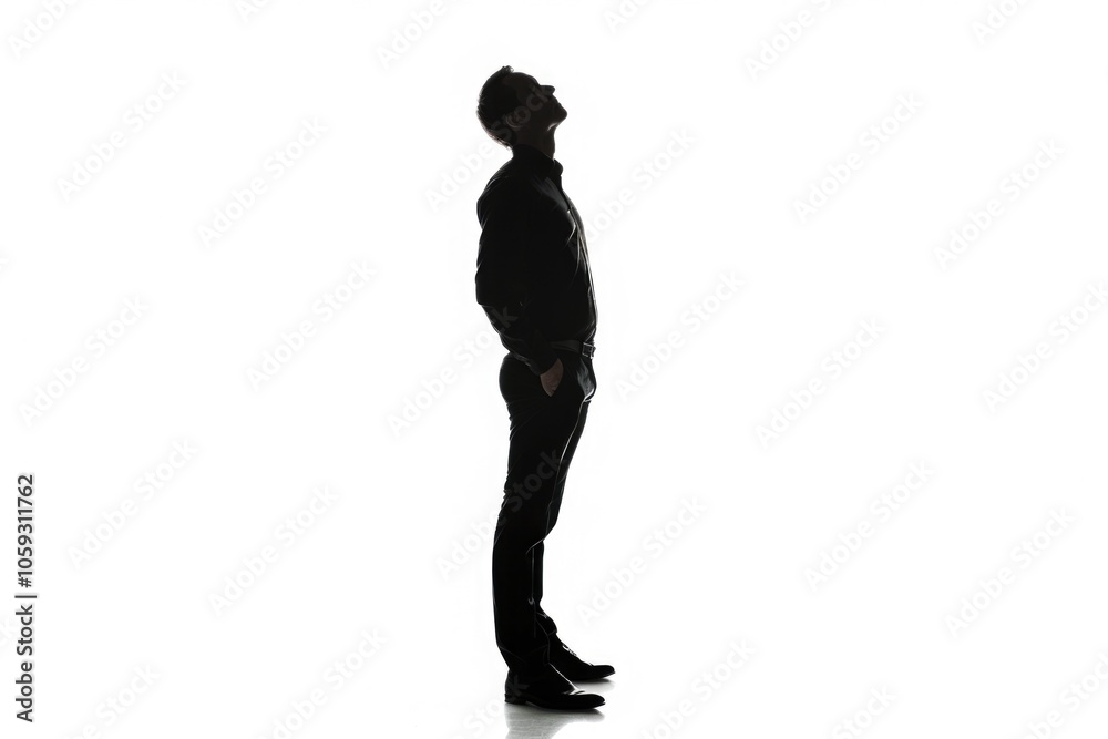 Caucasian businessman standing and looking up in studio. Caucasian businessman standing and looking up in studio.