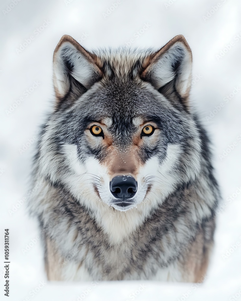 Obraz premium Majestic Gray Wolf with Thick Fur in Realistic Detail