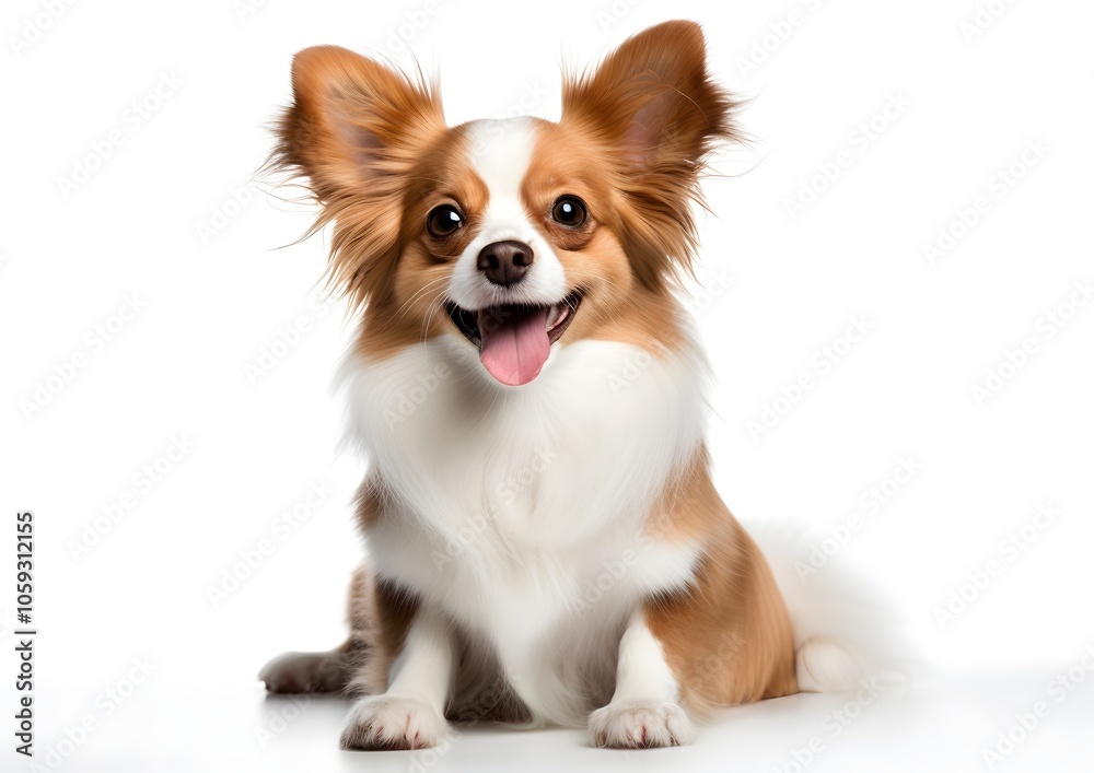 : This joyful dog, with fluffy brown and white fur, is lying down on a plain white background. Its bright eyes and wide smile bring out its playful and energetic nature.
: This joyful dog, with fluffy brown and white fur, is lying down on a plain white background. Its bright eyes and wide smile bring out its playful and energetic nature.