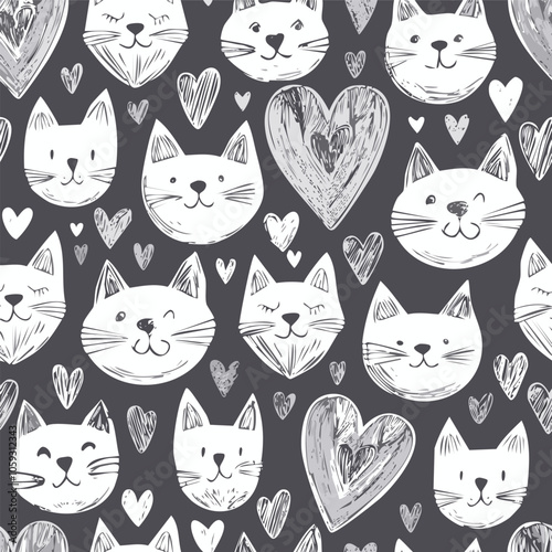 Cute Hand Drawn Cat Seamless Pattern