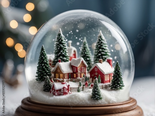 A Detailed Shot of a Beautiful Glass Snow Globe with a Winter Scene Inside photo