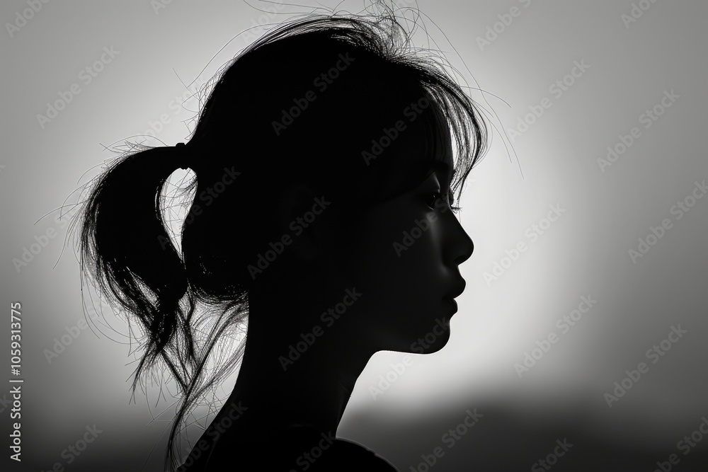 Silhouette of profile of a young asian girl. Silhouette of profile of a young asian girl.