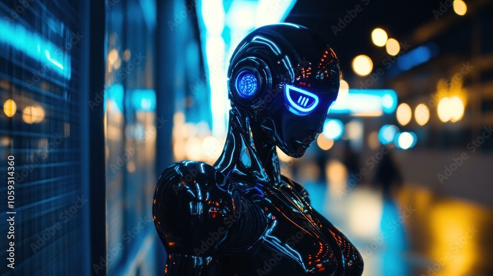 Futuristic Cyborg in a Neon City Futuristic Cyborg in a Neon City