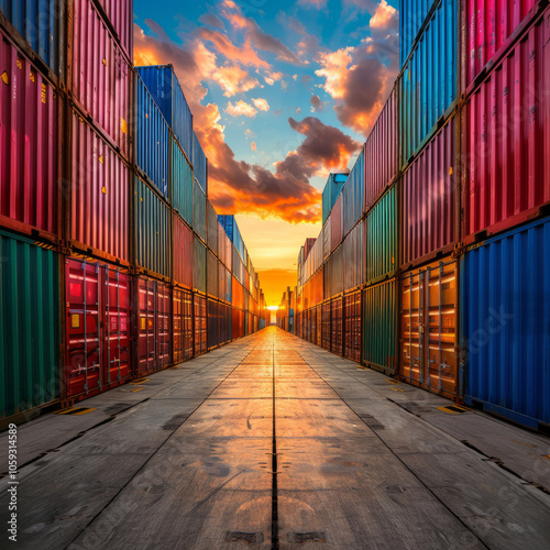 Colorful Freight Containers in a Row photo