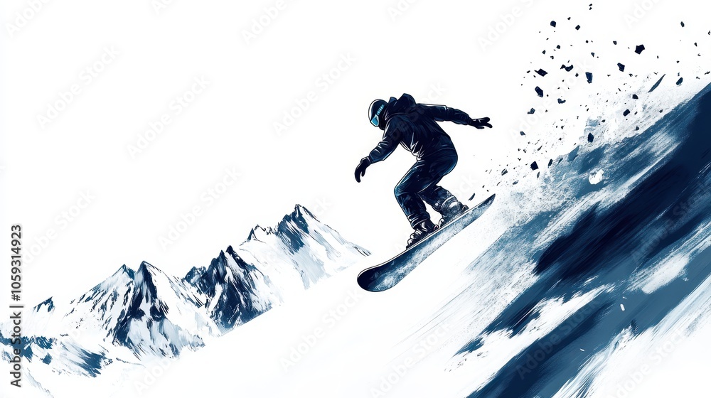Snowboarder on Steep Mountain Descent Snowboarder on Steep Mountain Descent