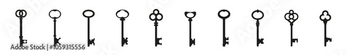 Old vintage key skeleton. Old luxury escape room keys vector