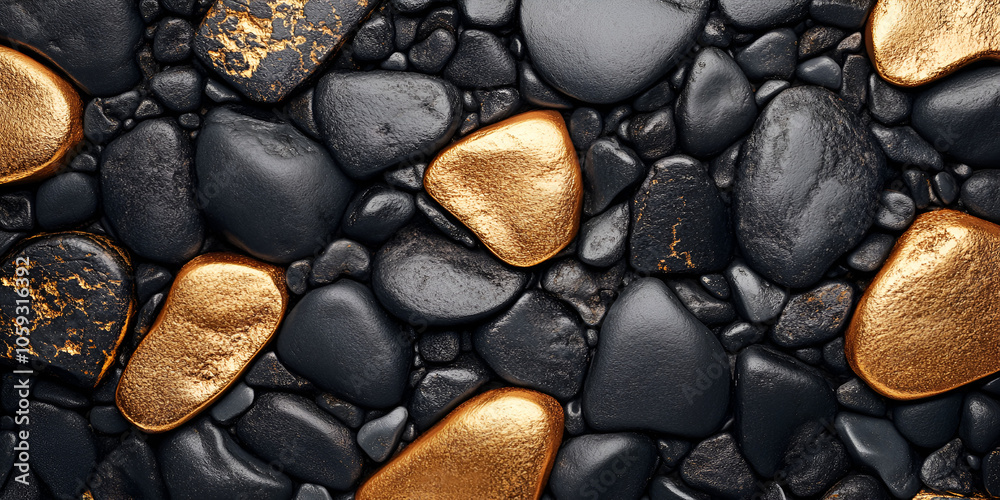 Elegant Black Stones with Golden Highlights on Dark Background Elegant Black Stones with Golden Highlights on Dark Background