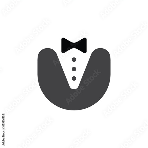Symbol tuxedo with bow tie. Black vip style for gentleman and businessman for creative conferences and vector receptions