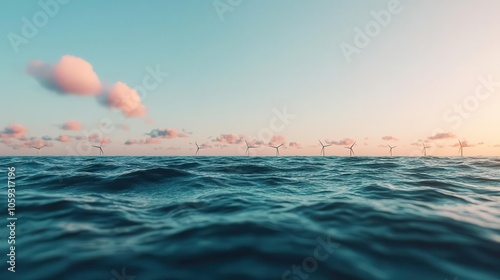 Coastal wind farms, ocean sustainability, renewable energy, 3D illustration photo