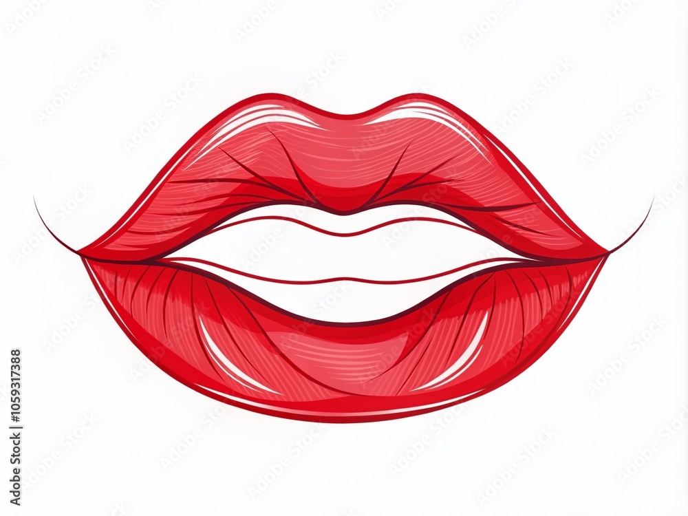 Elegant Continuous Line Drawing of Red Lips for Minimalist Art, Wall Decor, Valentine's Day Cards, and Logo Design Elegant Continuous Line Drawing of Red Lips for Minimalist Art, Wall Decor, Valentine's Day Cards, and Logo Design