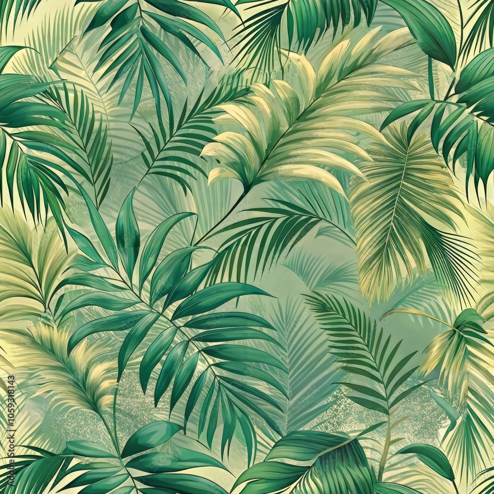 Vibrant tropical foliage pattern with green leaves and natural vibes Vibrant tropical foliage pattern with green leaves and natural vibes