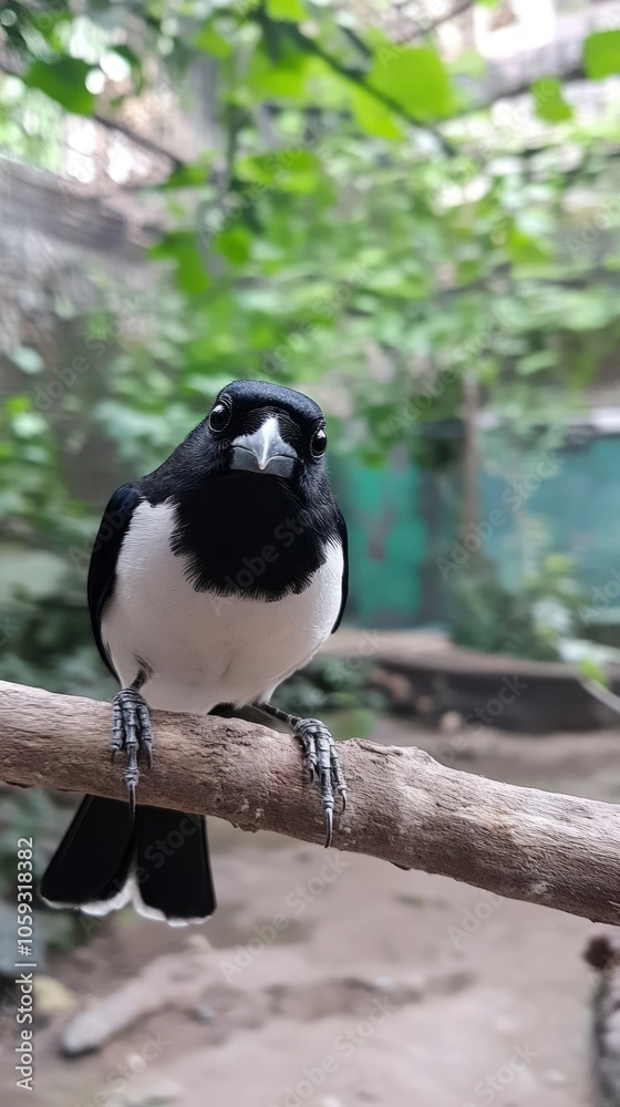 Black and White Bird Perched on a Branch Black and White Bird Perched on a Branch