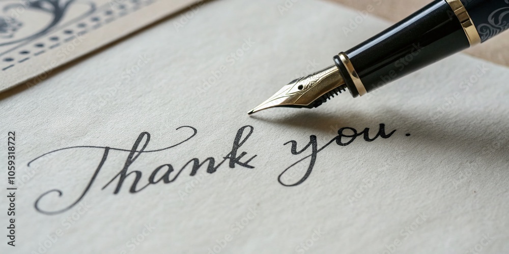 Fototapeta premium Elegant Fountain Pen Writing Thank You Note in Minimalist Style - Closeup Photography