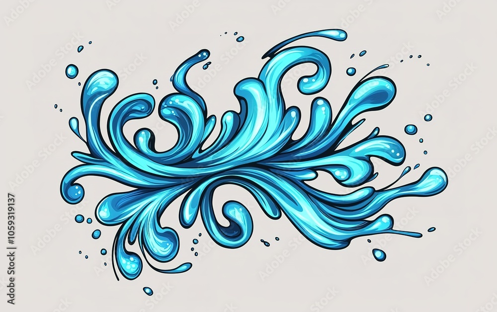 Vibrant blue water splash design with swirling patterns on a light background suitable for art and graphic projects Vibrant blue water splash design with swirling patterns on a light background suitable for art and graphic projects