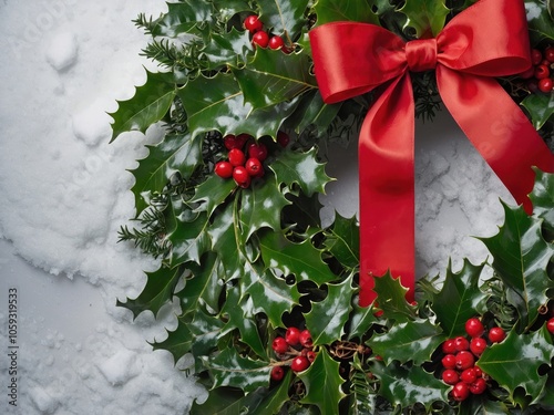 A Detailed View of a Traditional Christmas Wreath with Pinecones and Red Berries photo