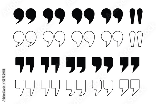 Quotes, quotation marks black isolated vector icon set.