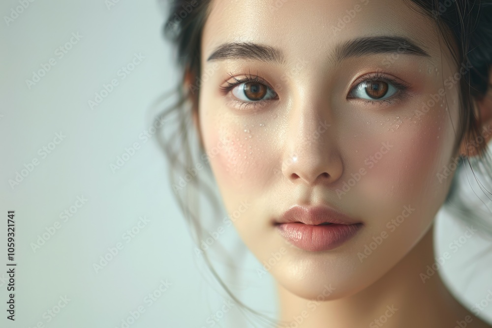 Asian woman with clean fresh skin and facial beauty care. Asian woman with clean fresh skin and facial beauty care.
