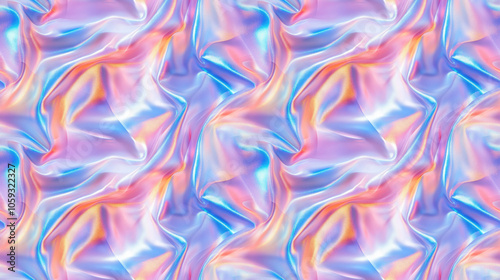 Vibrant seamless pattern featuring bright iridescent holographic design with radiant glowing colors of white pink blue and turquoise for modern textile or wallpaper applications