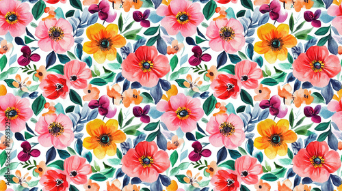 Watercolor floral pattern textile design featuring vibrant colors and delicate details for fabric and wallpaper applications