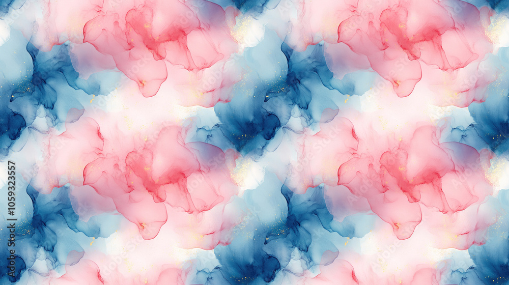 Fototapeta premium Modern ink stains texture with pink pastel fluid design featuring blue watercolor paint ideal for fashion and interior wallpaper applications