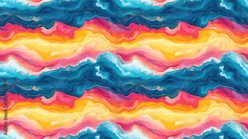 Seamless pattern of colorful oil paint wave marble design decorative tiles texture for interior aesthetics