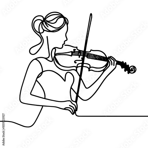 Female violinist icon, black and white PNG for classical music and art themes