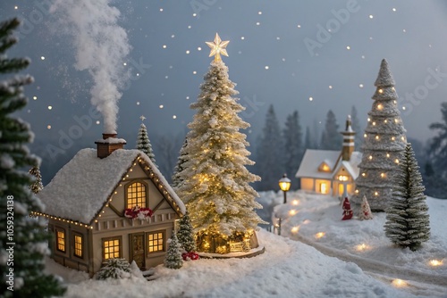 Enchanted Snowy Santa Village: A Magical Christmas Tree Wonderland with Pine Trees