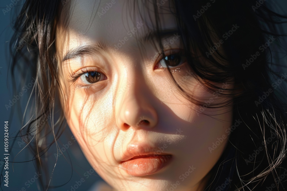 Young Asian womans elegant beauty in light and shadow. Young Asian womans elegant beauty in light and shadow.