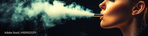 Woman Exhaling Smoke in Dark Lighting 