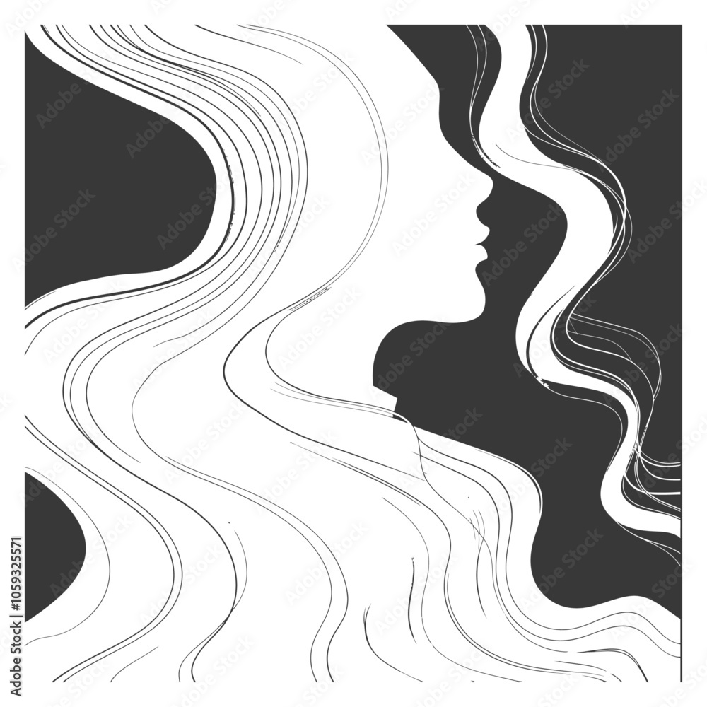 Abstract Silhouette of a Woman's Profile with Flowing Hair Abstract Silhouette of a Woman's Profile with Flowing Hair