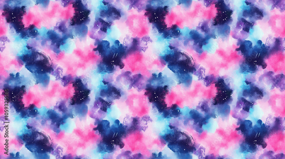 Fototapeta premium Seamless abstract grungy watercolor pattern with vibrant cosmic neon pink purple and blue hues perfect for modern creative design