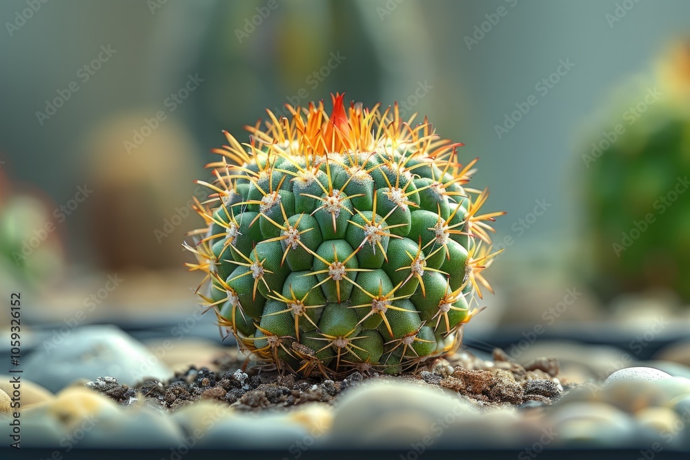 A Close-Up of a Green and Orange Cactus with Thorns A Close-Up of a Green and Orange Cactus with Thorns