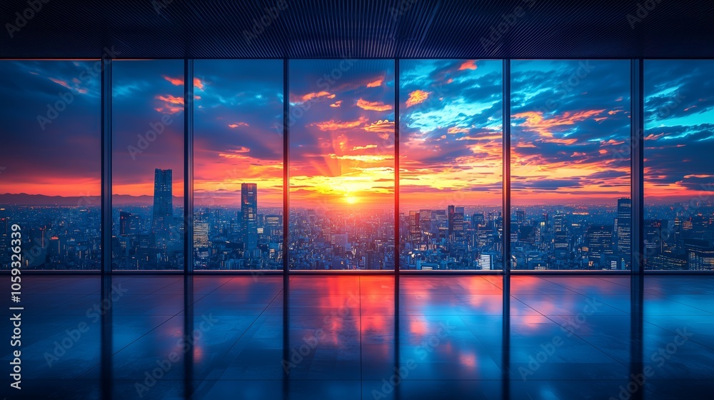 Fototapeta premium Twilight Skyline View of Modern City with Skyscrapers