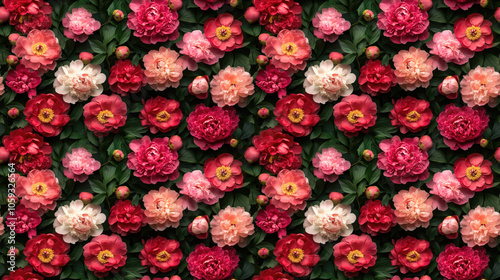 Beautiful peony flowers arranged in a seamless pattern ideal for fabric or wallpaper design