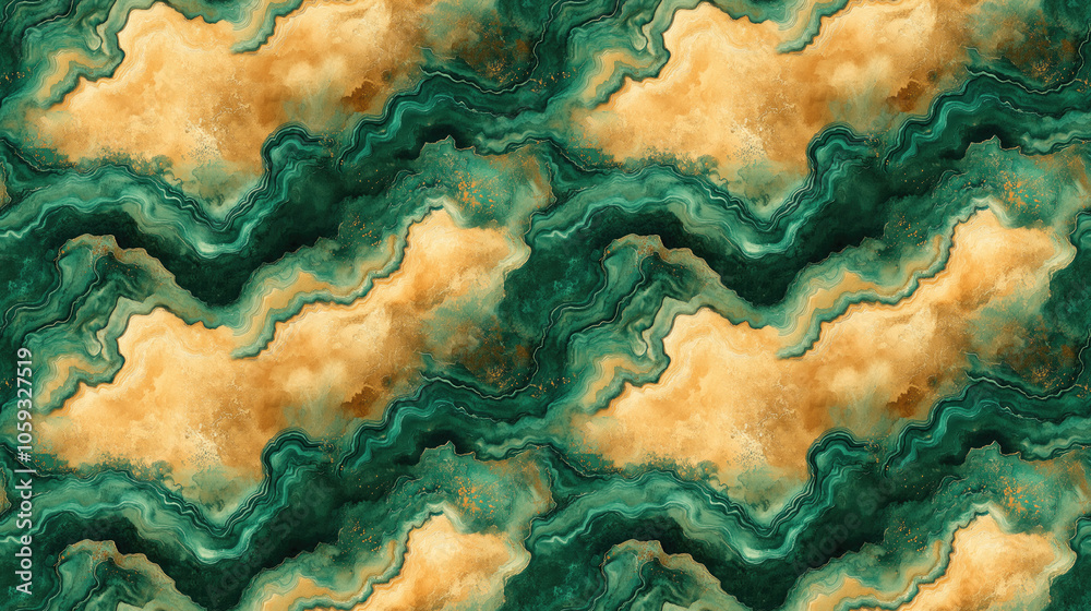 Seamless watercolor pattern featuring malachite inspired designs on a sepia background ideal for fabric and wallpaper applications Seamless watercolor pattern featuring malachite inspired designs on a sepia background ideal for fabric and wallpaper applications