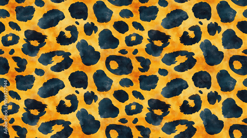 Seamless leopard print pattern featuring watercolor cheetah art and ocelot spots perfect for vintage textile design and tropical themed decor photo