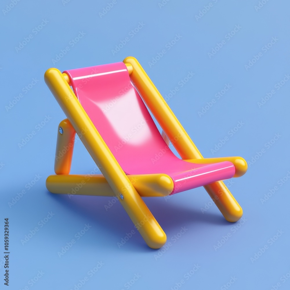 Vibrant Plastic Beach Chair Against Bright Blue Sky Vibrant Plastic Beach Chair Against Bright Blue Sky